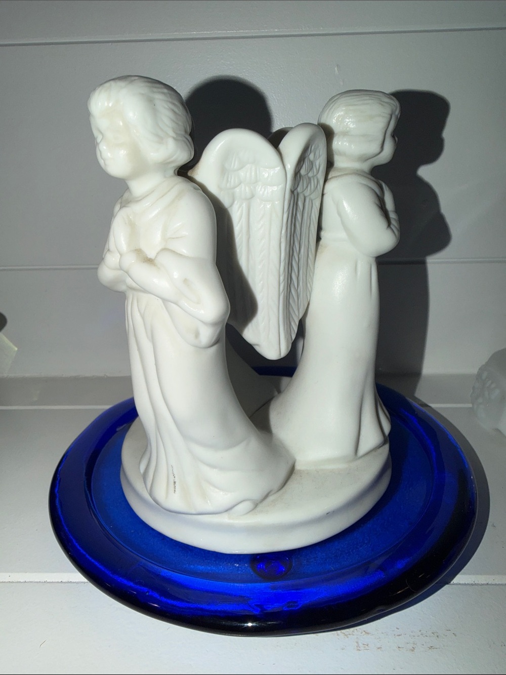 Vintage Hallmark White Ceramic Three Angel Figurine candle holder